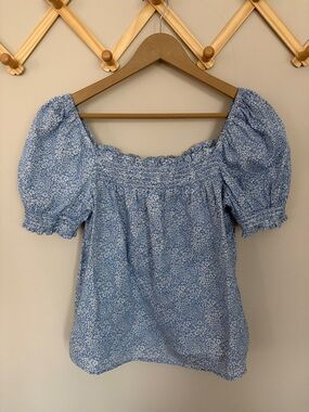 J. Crew Smocked Puff Sleeve Women’s Top in Light Blue Floral